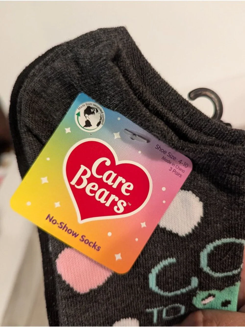 Care Bears Low Cut Socks Shoe Size 4-10 Set of 3 Pairs Black